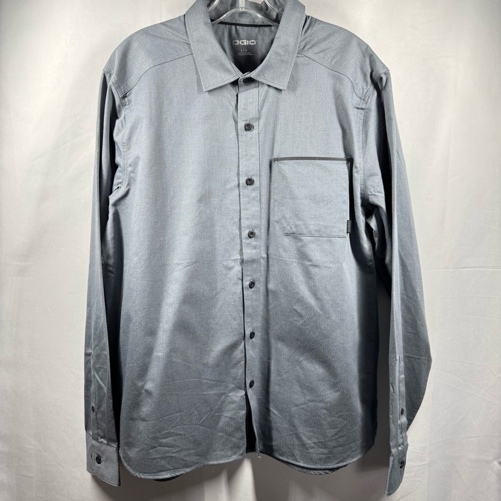 OGIO Men’s Large Gray Casual Button Down Shirt Long‎ Sleeve